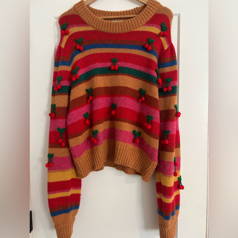 FARM Rio Cherry Crochet Sweater in Size XL